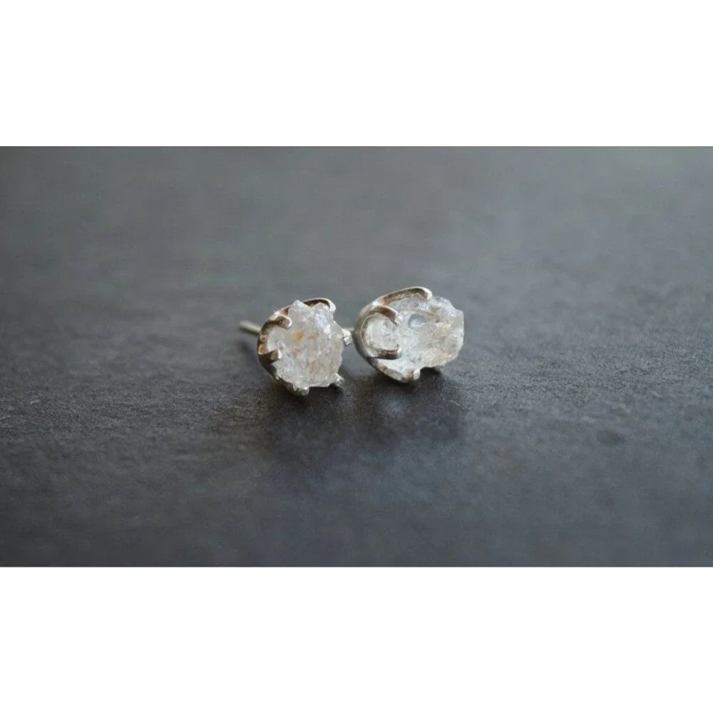 Lake County diamond earrings, 925 sterling silver, raw gemstones